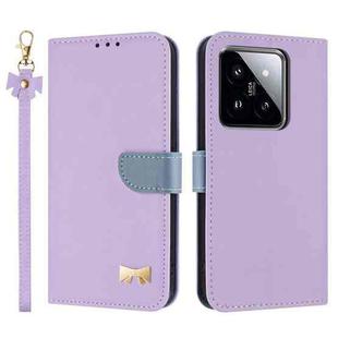 For Xiaomi 14 Metal Bow Leather Phone Case with Hand Strap(Purple)