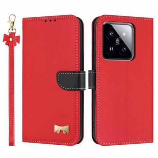 For Xiaomi 14 Pro Metal Bow Leather Phone Case with Hand Strap(Red)