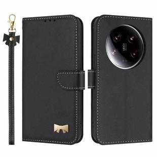For Xiaomi 14 Ultra Metal Bow Leather Phone Case with Hand Strap(Black)