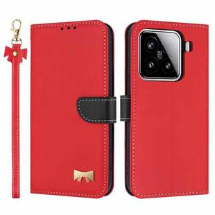 For Xiaomi 15 Metal Bow Leather Phone Case with Hand Strap(Red)