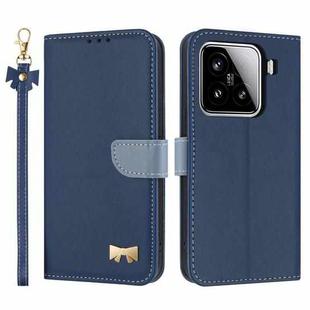 For Xiaomi 15 Metal Bow Leather Phone Case with Hand Strap(Dark Blue)