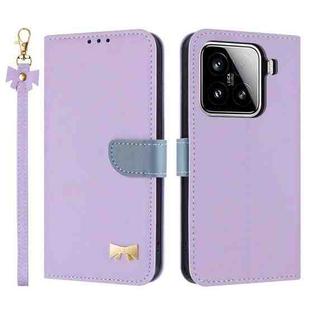 For Xiaomi 15 Metal Bow Leather Phone Case with Hand Strap(Purple)