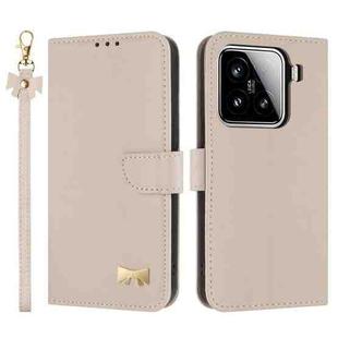 For Xiaomi 15 Metal Bow Leather Phone Case with Hand Strap(Apricot)