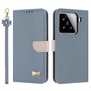 For Xiaomi 15 Metal Bow Leather Phone Case with Hand Strap(Light Blue)