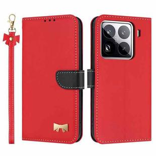 For Xiaomi 15 Pro Metal Bow Leather Phone Case with Hand Strap(Red)