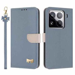 For Xiaomi 15 Pro Metal Bow Leather Phone Case with Hand Strap(Light Blue)