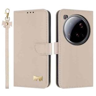 For Xiaomi 15 Ultra Metal Bow Leather Phone Case with Hand Strap(Apricot)