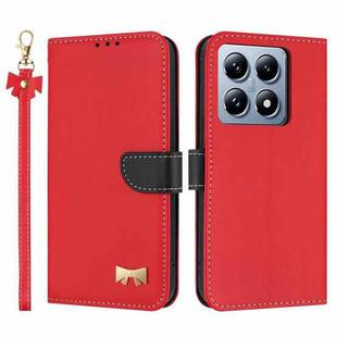 For Xiaomi 14T Metal Bow Leather Phone Case with Hand Strap(Red)