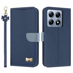 For Xiaomi 14T Metal Bow Leather Phone Case with Hand Strap(Dark Blue)