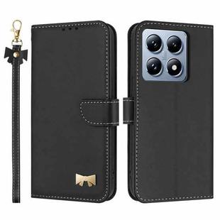 For Xiaomi 14T Metal Bow Leather Phone Case with Hand Strap(Black)