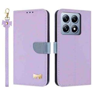 For Xiaomi 14T Metal Bow Leather Phone Case with Hand Strap(Purple)