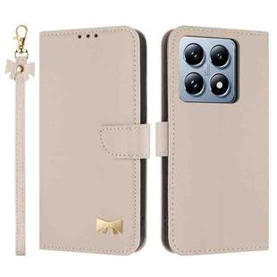 For Xiaomi 14T Metal Bow Leather Phone Case with Hand Strap(Apricot)