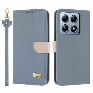 For Xiaomi 14T Metal Bow Leather Phone Case with Hand Strap(Light Blue)