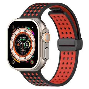 For Apple Watch 46mm / 49mm / 45mm / 44mm Magnetic Buckle Breathable Silicone Watch Band(Black Red)