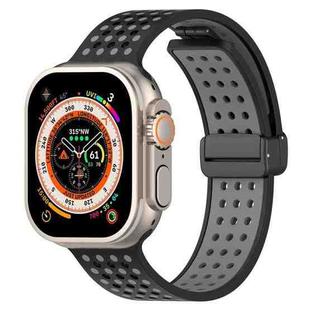For Apple Watch 46mm / 49mm / 45mm / 44mm Magnetic Buckle Breathable Silicone Watch Band(Black Grey)