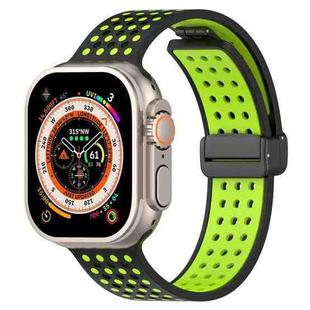 For Apple Watch 46mm / 49mm / 45mm / 44mm Magnetic Buckle Breathable Silicone Watch Band(Black Lime)
