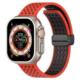 For Apple Watch 46mm / 49mm / 45mm / 44mm Magnetic Buckle Breathable Silicone Watch Band(Red Black)
