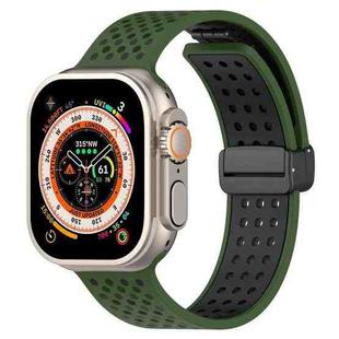 For Apple Watch 46mm / 49mm / 45mm / 44mm Magnetic Buckle Breathable Silicone Watch Band(Army Green Black)