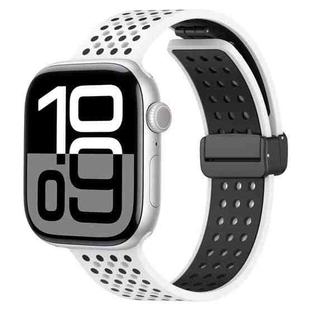 For Apple Watch 42mm / 41mm / 40mm / 38mm Magnetic Buckle Breathable Silicone Watch Band(White Black)