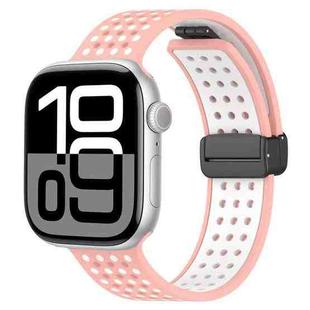 For Apple Watch 42mm / 41mm / 40mm / 38mm Magnetic Buckle Breathable Silicone Watch Band(Pink White)