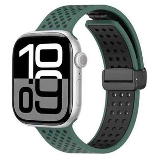 For Apple Watch 42mm / 41mm / 40mm / 38mm Magnetic Buckle Breathable Silicone Watch Band(Olive Green Black)