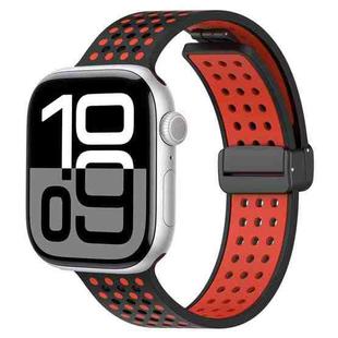 For Apple Watch 42mm / 41mm / 40mm / 38mm Magnetic Buckle Breathable Silicone Watch Band(Black Red)