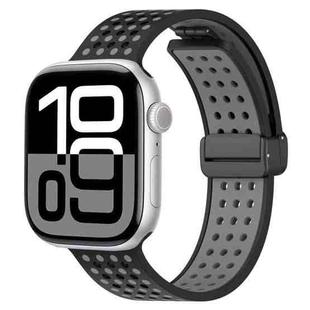 For Apple Watch 42mm / 41mm / 40mm / 38mm Magnetic Buckle Breathable Silicone Watch Band(Black Grey)