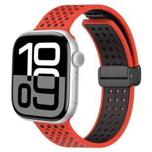 For Apple Watch 42mm / 41mm / 40mm / 38mm Magnetic Buckle Breathable Silicone Watch Band(Red Black)