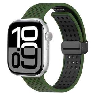 For Apple Watch 42mm / 41mm / 40mm / 38mm Magnetic Buckle Breathable Silicone Watch Band(Army Green Black)