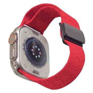 For Apple Watch 46mm / 49mm / 45mm / 44mm Magnetic Buckle Breathable Silicone Watch Band(Red)