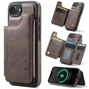 For iPhone 16e DG.MING MAGKING-K3 Series MagSafe RFID Card Bag Detachable Phone Case(Coffee)