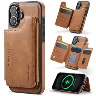 For iPhone 16 Plus DG.MING MAGKING-K3 Series MagSafe RFID Card Bag Detachable Phone Case(Brown)
