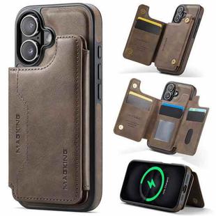 For iPhone 16 DG.MING MAGKING-K3 Series MagSafe RFID Card Bag Detachable Phone Case(Coffee)