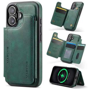 For iPhone 16 DG.MING MAGKING-K3 Series MagSafe RFID Card Bag Detachable Phone Case(Green)