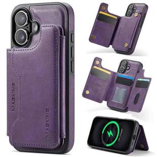 For iPhone 16 DG.MING MAGKING-K3 Series MagSafe RFID Card Bag Detachable Phone Case(Purple)