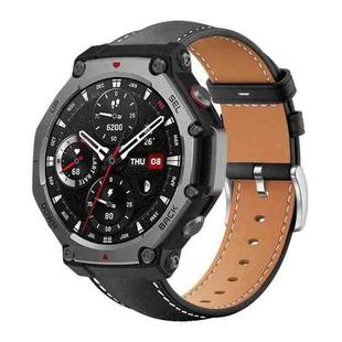 For Amazfit T-Rex 3 22mm xDfind Flat Head Black Shark Fine Grain Leather Watch Band(Black)