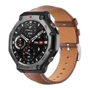 For Amazfit T-Rex 3 22mm xDfind Flat Head Black Shark Fine Grain Leather Watch Band(Coffee)