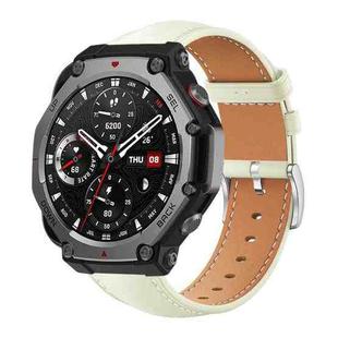 For Amazfit T-Rex 3 22mm xDfind Flat Head Black Shark Fine Grain Leather Watch Band(Creamy White)