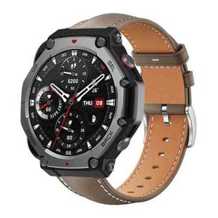 For Amazfit T-Rex 3 22mm xDfind Flat Head Black Shark Fine Grain Leather Watch Band(Light Grey)