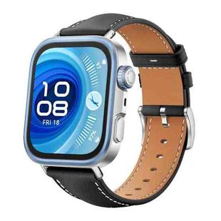 For Huawei Watch Fit 4 Pro / Fit 4 / Fit 3 20mm xDfind Flat Head Black Shark Fine Grain Leather Watch Band(Black)