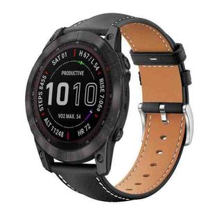 For Garmin Fenix 8/7X/6X/5X 26mm 22mm xDfind Flat Head Black Shark Fine Grain Leather Watch Band(Black)