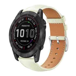 For Garmin Fenix 8/7X/6X/5X 26mm 22mm xDfind Flat Head Black Shark Fine Grain Leather Watch Band(Creamy White)