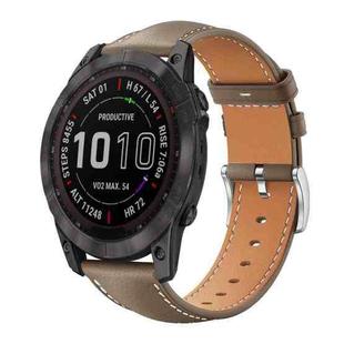 For Garmin Fenix 8/7X/6X/5X 26mm 22mm xDfind Flat Head Black Shark Fine Grain Leather Watch Band(Light Grey)