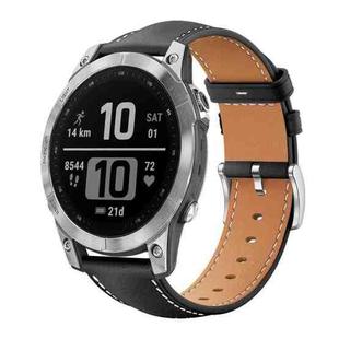 For Garmin Fenix 8/7/6/5 22mm 20mm xDfind Flat Head Black Shark Fine Grain Leather Watch Band(Black)