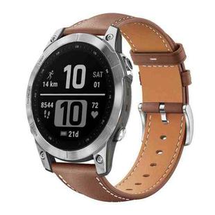 For Garmin Fenix 8/7/6/5 22mm 20mm xDfind Flat Head Black Shark Fine Grain Leather Watch Band(Coffee)