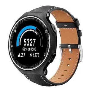 For Garmin Forerunner 220/735/735XT/230/235 20mm xDfind Flat Head Black Shark Fine Grain Leather Watch Band(Black)