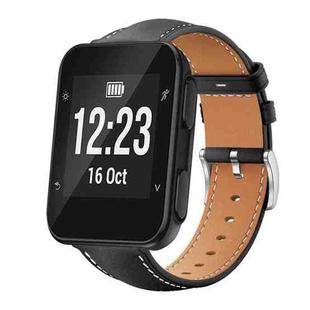 For Garmin Forerunner 35/30/35j 20mm xDfind Flat Head Black Shark Fine Grain Leather Watch Band(Black)