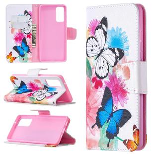 For Samsung Galaxy S20 FE 5G / S20 Lite Colored Drawing Pattern Horizontal Flip Leather Case with Holder & Card Slots & Wallet(Two Butterflies)