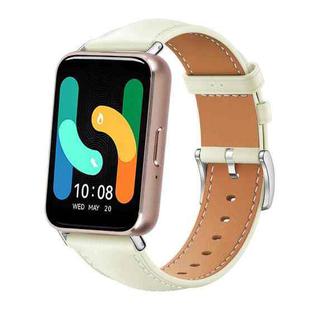 For Samsung Galaxy Fit3 18mm xDfind Flat Head Black Shark Fine Grain Leather Watch Band(Creamy White)