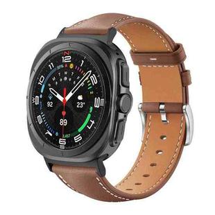 For Samsung Galaxy Watch Ultra 47mm 22mm xDfind Flat Head Black Shark Fine Grain Leather Watch Band(Coffee)